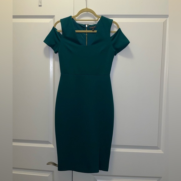 Express- teal midi length dress- cold shoulder - Picture 3 of 3